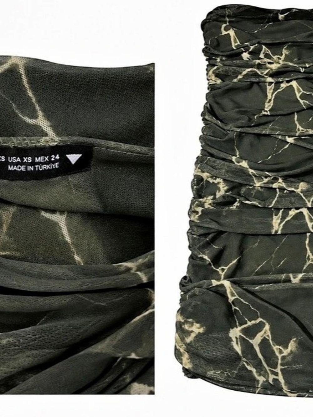 ZARA Green Marble Print Ruched Mesh Skirt Mini Skirt Medium